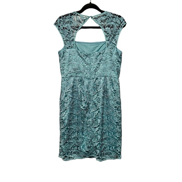 ADRIANNA PAPELL Lace Square Neck Formal Cocktail Blue Dress Size 12 - Picture 7 of 12